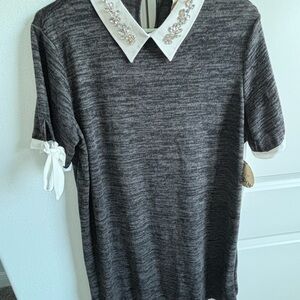 Misia Charcoal and White Knit Top